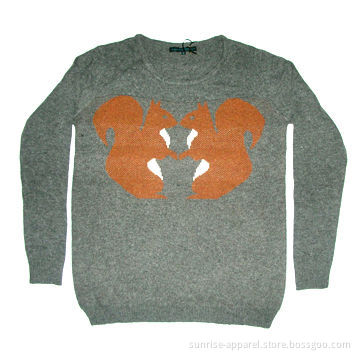 Girl's Squirrel Duo Sweater, Made of Cotton/Viscose